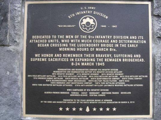 9th Infantry Division plaque Remagen