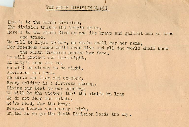 9th Infantry Division March Lyrics