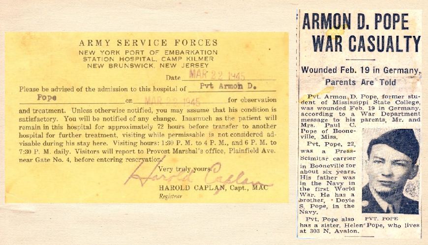 Hospital Admission Card and Newspaper clipping