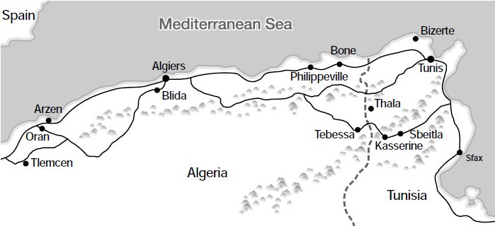 Map of the Kasserine Area in North Africa