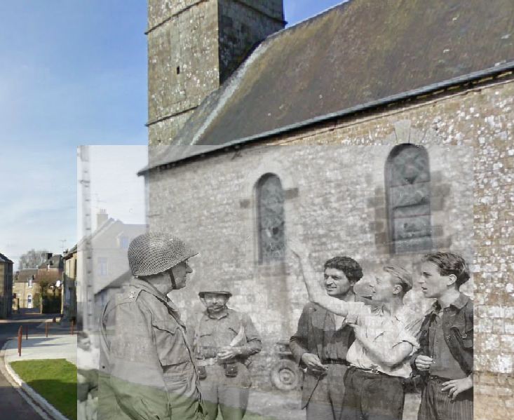 General Eddy in front of the Saint Léonard Church - Then and Now.