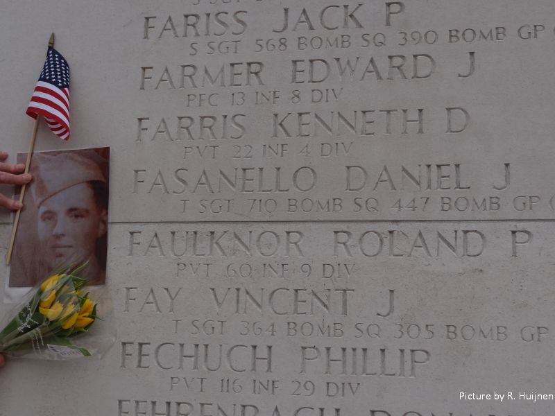 Roland P. Faulknor on the Wall of Missing at the US Cemetery in Margraten, NL