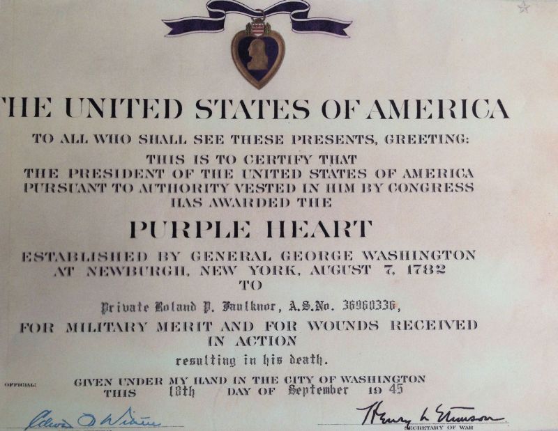 Purple Heart Certificate