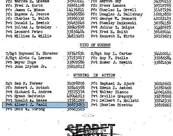 Albert on the MIA list.