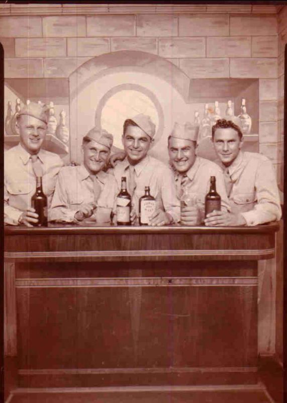 L-R: Albert Paoli, 4th man down, with his buddies at the Emerson Hotel, Baltimore, MD (1944)