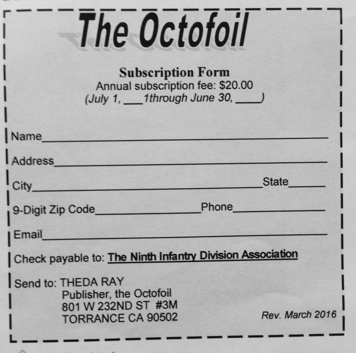 Octofoil Newsletter Application Form