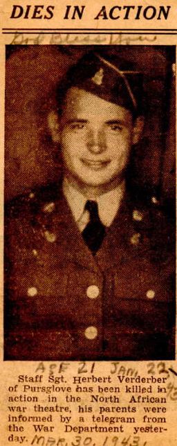 Newspaper article about the death of Herbert Verderber.