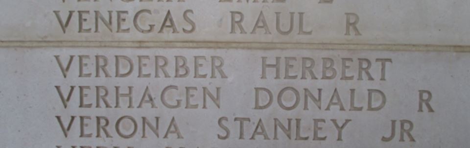 Staff Sergeant Herbert Verderber's name on the Wall of Missing.