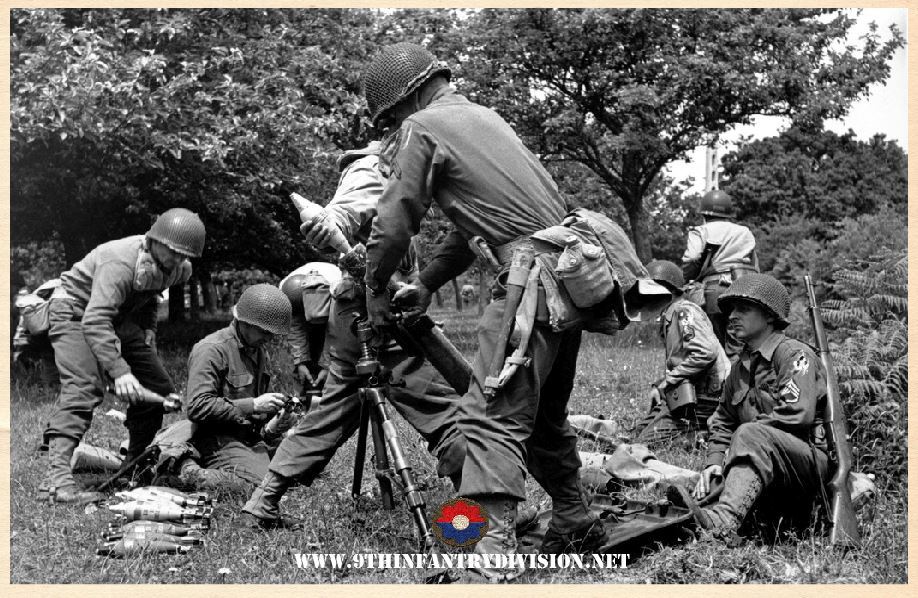 9th Infantry Division Mortar men in action.