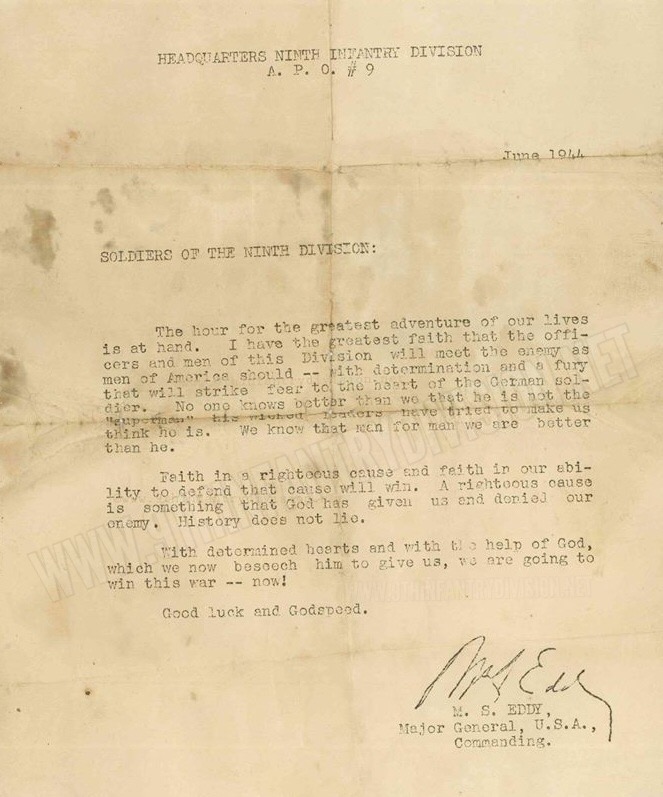 Major General Manton Eddy's letter to the troops, dated June 1944.