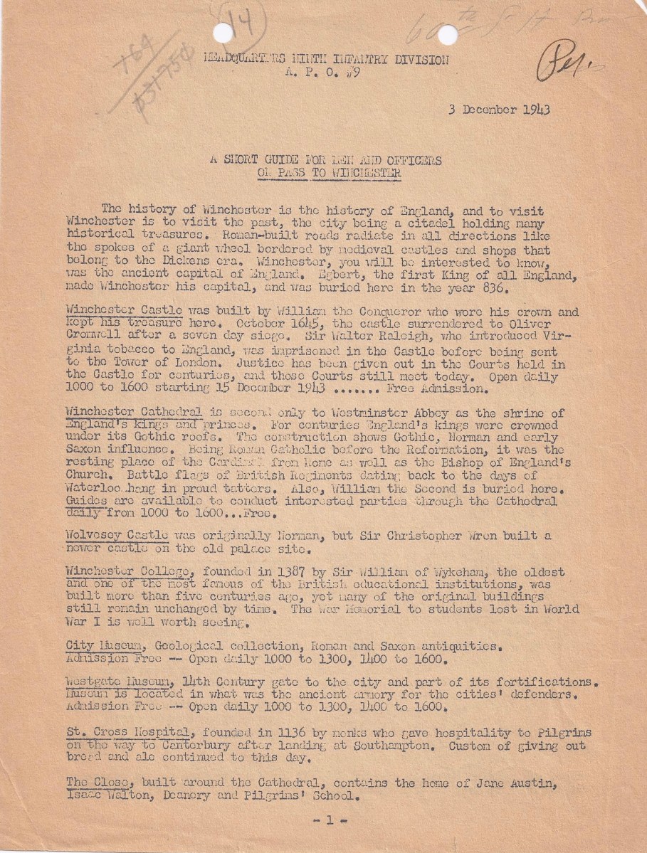 Winchester Tour leaflet of December 3rd 1943 part 1