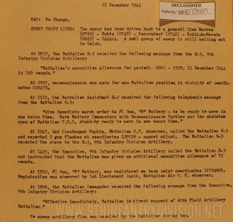 After Action Report 34th Field Artillery Battalion 11 December 1944.