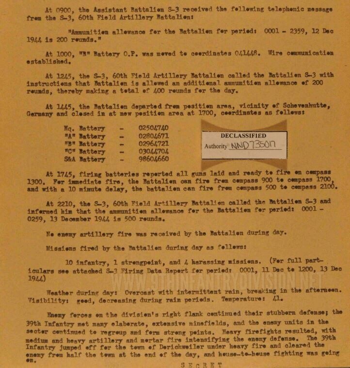 After Action Report 34th Field Artillery Battalion 10 December 1944.