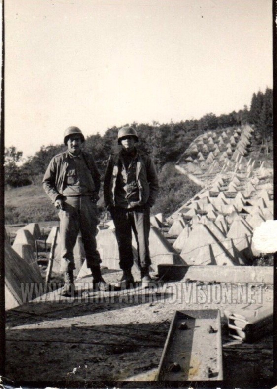 Two buddies of Camille at the Dragon Teeth of the Siegfried Line near Roetgen, Germany in September 1944.