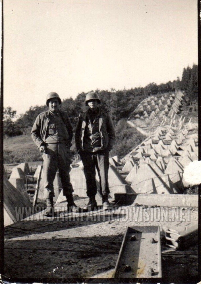 Two buddies of Camille at the Dragon Teeth of the Siegfried Line near Roetgen, Germany in September 1944.
