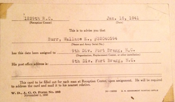 Fort Bragg 1941 Card