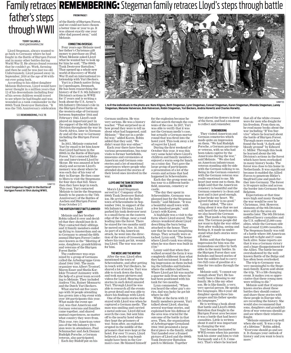 Stegeman Family retraces father's WWII footsteps in Germany.