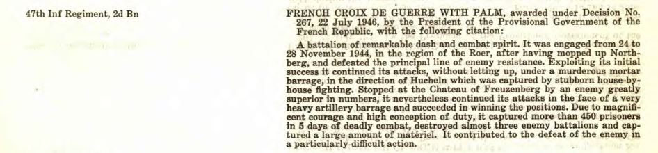 9th Infantry Division Croix de Guerre 47th IR 2nd Bn