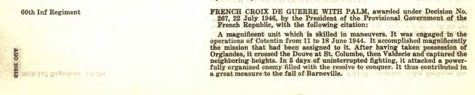 9th Infantry Division - Croix de Guerre - 60th Infantry Regiment