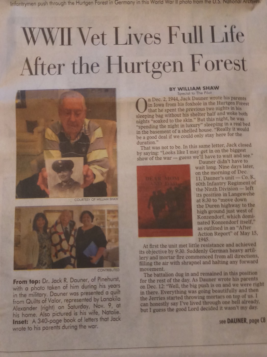 Jack Dauner Newspaper Article Page 1