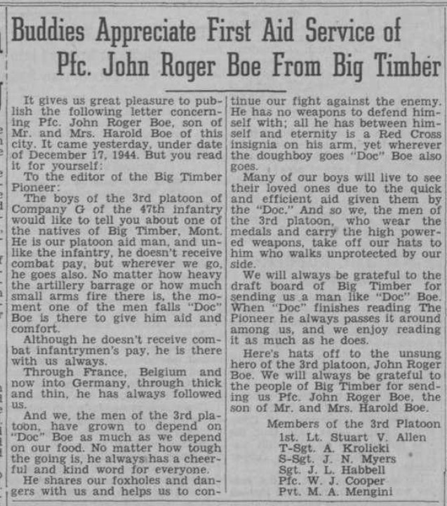 Big Timber Pioneer Newspaper Article