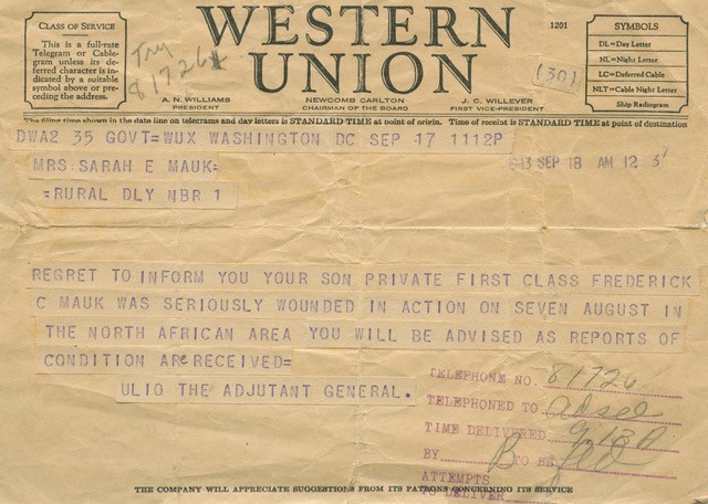 Fredrick C. Mauk wounded in North Africa