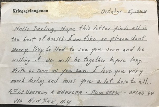 POW postcard Bertrum Wheeler