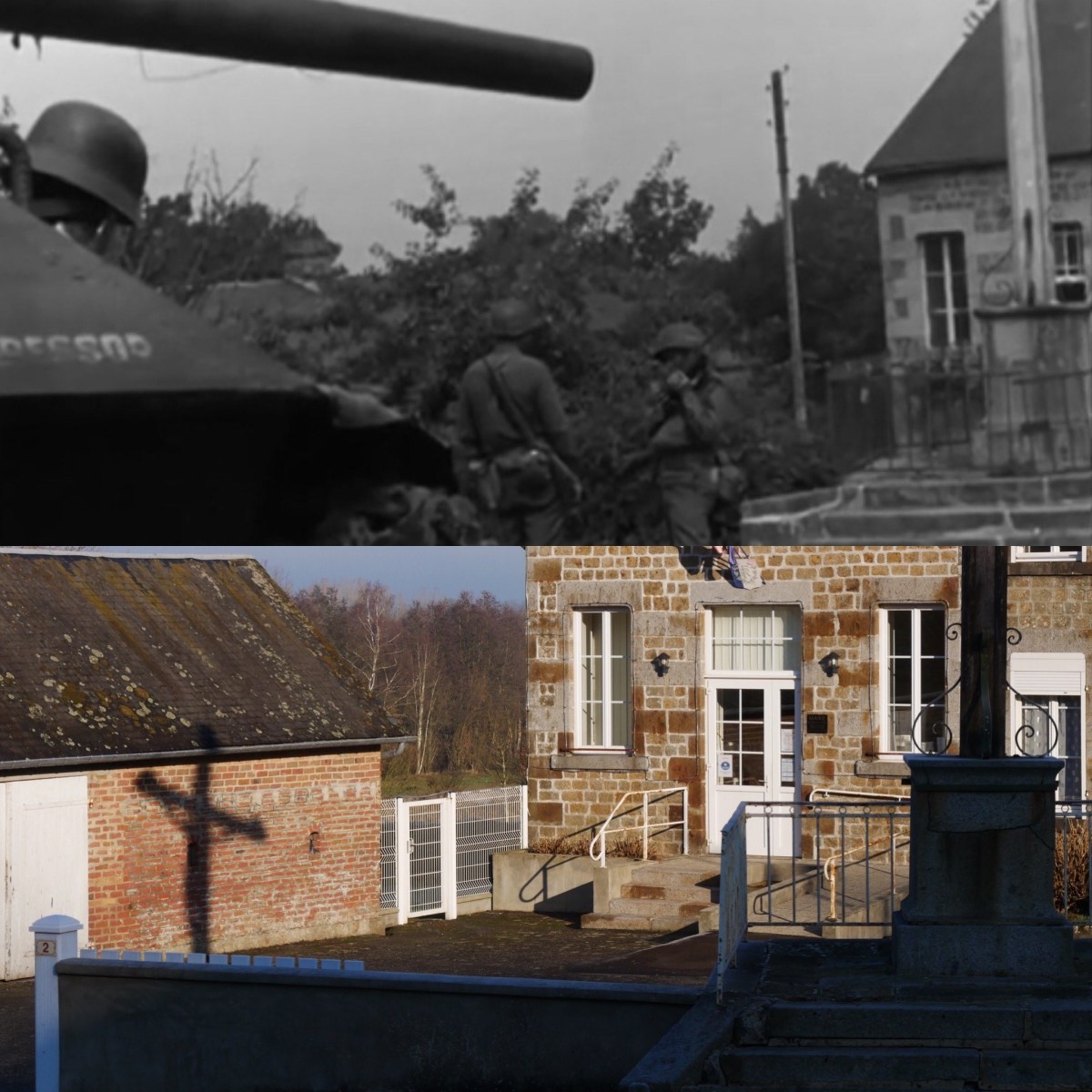 2. Junction of the Rue de Commerce and Rue des Écoliers, which leads toward Lonlay-le-Tesson.