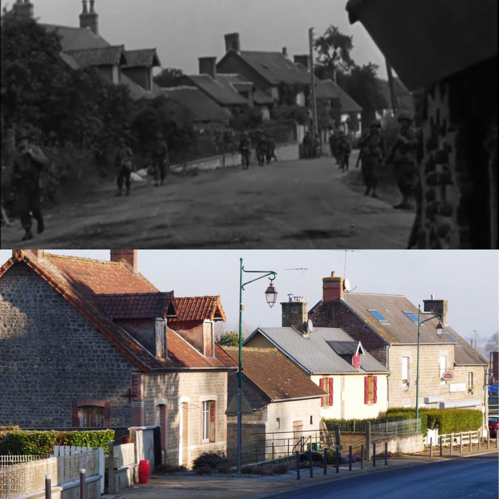 5. GIs start walking back on Rue de Commerce towards the junction at the church in order to move towards Lonlay-le-Tesson.